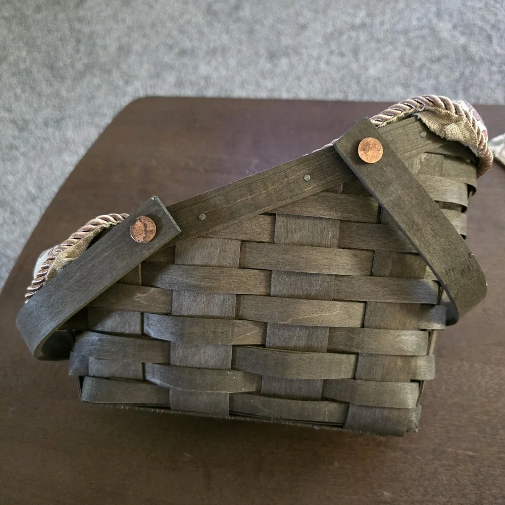 Longaberger Small Vegetable Basket Green Brown Autumn Path Liner‎ & Protector